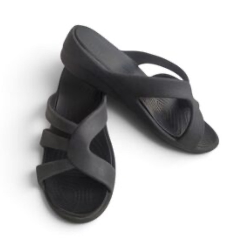 Crocs Sanrah Twist Black Strappy Wedge Comfort Sandals Women's Size 10